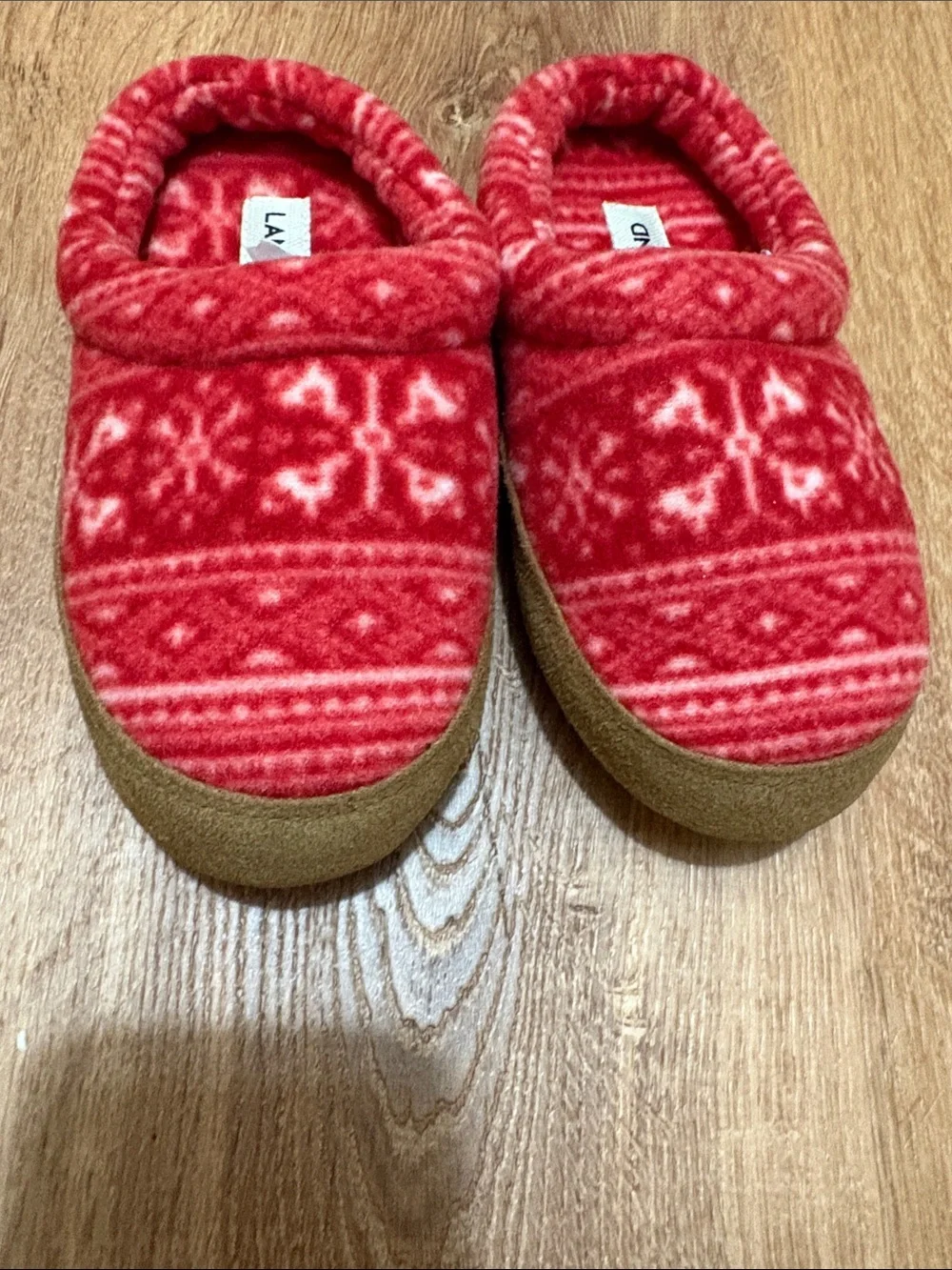 NWT Lands’ End Fleece Clog Slippers Size 9 Rich Red Fairisle